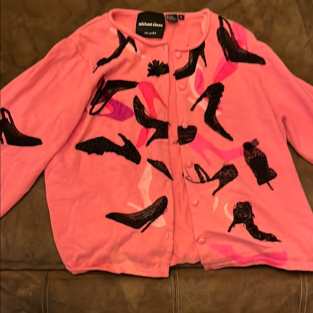Michael Simon Pink Cardigan with Shoe Pattern